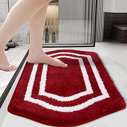 COSY HOMEER Extra Thick Bath Linen Sets Rugs - Anti-Slip Bath Mats Soft Plush 100% Strong Polyester Living Room Bathroom Water Absorbent(Red,17x27 - Inches) - color: White/Red, size: 1'5" x 2'3" (Oval)