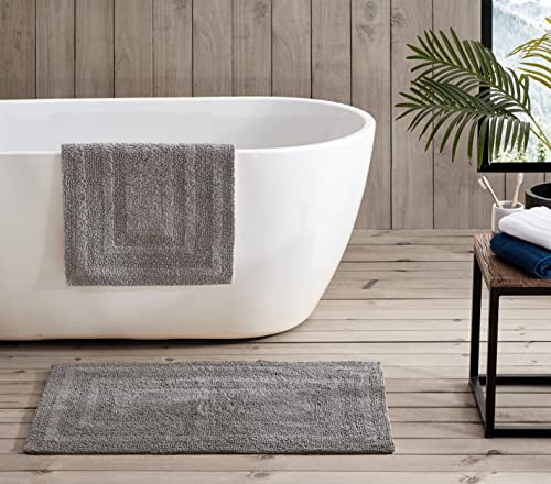 Eddie Bauer - Bathroom Rug, 100% Soft Plush Tufted Cotton Bath Rug, Highly Absorbent, Quick-Dry, and Skid-Resistant Backing (Logan Chrome Grey, 2 Piece) - color: Chrome Grey, style: 2 Piece