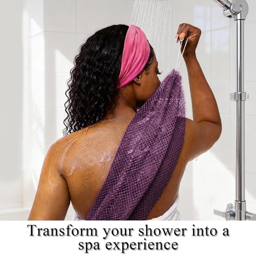 SubSahara Authentic African Net Sponge - 2 Pieces Exfoliating Scrubber for All Skin Types, Bath Sponge for Face & Body, Travel Portable, Durable, Gentle Exfoliation (Berry & Sage Green) - color: Berry & Sage Green