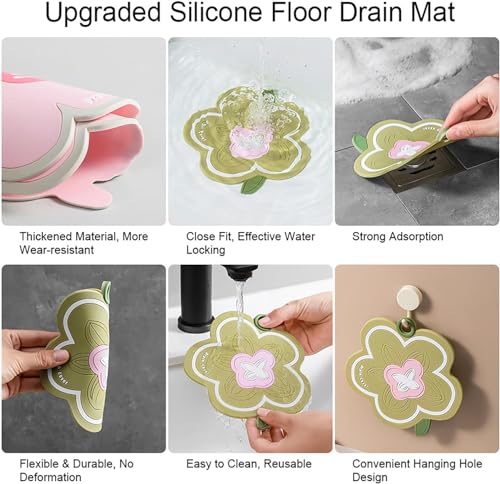 Green Flower-Shaped Silicone Bathtub Drain Cover 1pc - color: Green