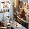 FuWeave 8 Pcs Highland Cattle Shower Curtain Sets for Bathroom Funny Highland Cattle Shower Curtain Sets with Rugs and Cow Towels, Include Non-Slip Rug, Toilet Lid Cover, Bath Mat and 12 Hooks - color: Highland Cattle