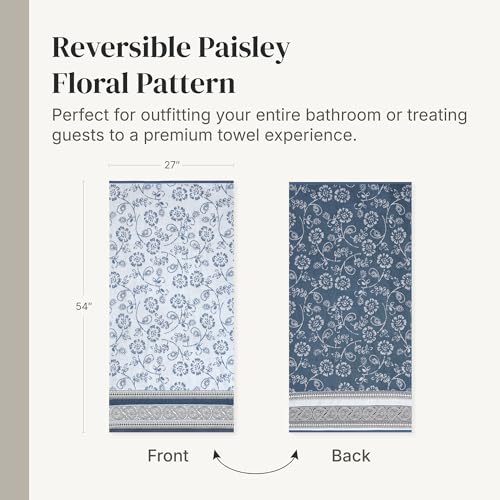 Modern Threads 6 Piece Bath Towel Set – Bathroom Set with 2 Bath Towels, 2 Hand Towels, and 2 Wash Cloths – 100% Cotton, Super Absorbent & Extra Soft – Reversible Floral Trail (Navy) - color: Navy