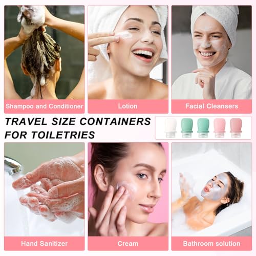 5 Pack 1oz Silicone Travel Bottles, Leak Proof Squeeze Bottle with Brush, Reusable Refillable Lotion Bottle for Toiletries, Shampoo, Conditioner, Lotion, Salad Dressing, Travel-Size Containers