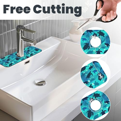 Faucet Draining Mat For Kitchen Sink, Sea Turtles Blue Diatom Mud Absorbent Drain Pad For Bathroom Kitchen Sink Splash Guard Drying Mat - color: Sea Turtles Blue, size: One Size