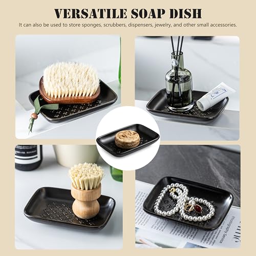 Gomakren Ceramic Soap Dish, Non-Slip Shower Soap Holder for Bathroom & Kitchen Sink, Father's Day Soap Saver Tray for Bar Soap Sponge, 5.5 Inch, Black - color: Black, size: Cross