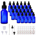24 Pack 1oz Cobalt Blue Glass Bottles with Glass Eye Droppers for Essential Oils, Perfumes & Lab Chemicals (Brush, Funnels, 2 Extra Droppers, 36 Pieces Labels & 30ml Measuring Cup Included) - color: Cobalt Blue