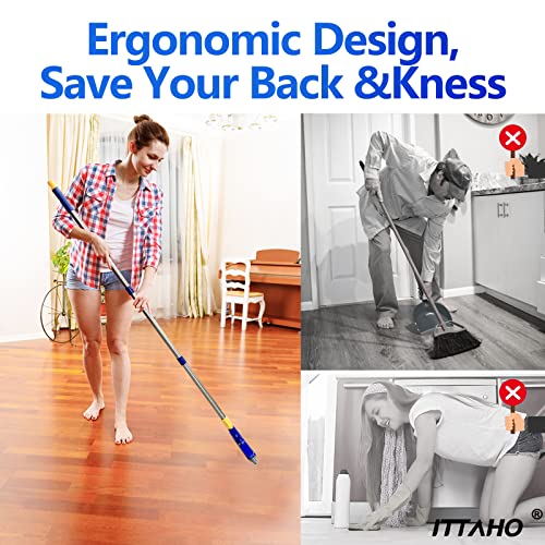 2 Pack Grout Brush with Long Handle, 56.5'' Swivel Grout Cleaning Brush,V-Shape Grout Scrub Brush, Extendable Handle Grout Cleaner Brush for Tile Floors，Bathroom,Baseboard,Shower,Corner - color: Blue