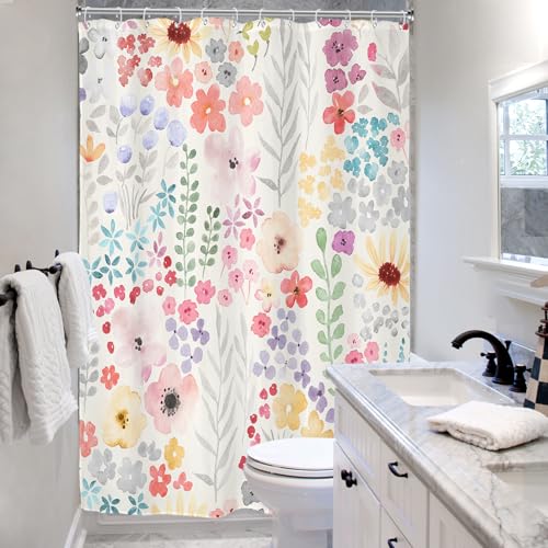 Riyidecor Extra Long Colorful Cute Floral Shower Curtain for Bathroom Decor 72Wx96H Flowers Botanical Plants Girls Women Pink Leaves Art Printed Fabric Polyester Waterproof 12 Pack Plastic Hooks - color: A-pink, size: 72"W x 96"L (Pack of 1)