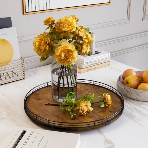 Farmhouse Oak 18" Lazy Susan Turntable Organizer for Cabinet, Round Wooden Lazy Susan Organization and Storage for Dining Table, Pantry, Kitchen, Countertop, Cupboard,Home Decor, Walnut Wood (18") - color: Walnut, size: 18 inches