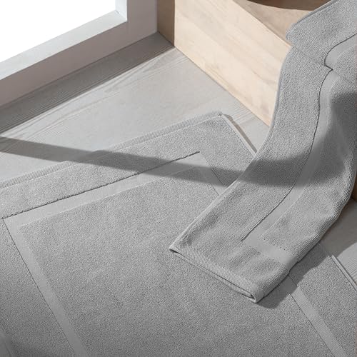 SALBAKOS 100% Turkish Cotton Bath Mat Set 2-Piece - 20x34 inch, Hotel & Spa Collection, Soft, Absorbent, Long Lasting, Durable Bathroom Rugs | Made in Turkey (Silver, 2 Bath Mats) - color: Silver, size: 2 Bath Mats