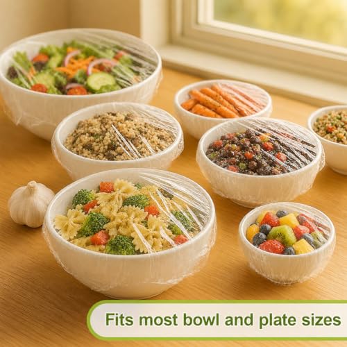 300PCS Bowl Covers for Bread Proofing – QUINGLU Elastic Plastic Food Covers, BPA-Free Reusable Disposable Wraps, Thickened Shower Caps for Bowls, Plates, fruit, Leftovers & Outdoor Picnics - size: Large-300