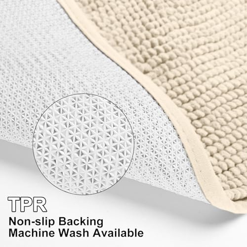 Urvoix Bathroom Rugs Sets 3 Piece, Chenille Bathroom Rug Non-Slip Bath Rug, Ultra Soft, Washable, Super Absorbent Bath Mats for Bathroom, Toilet and Tub (Warm Beige) - color: Warm Beige