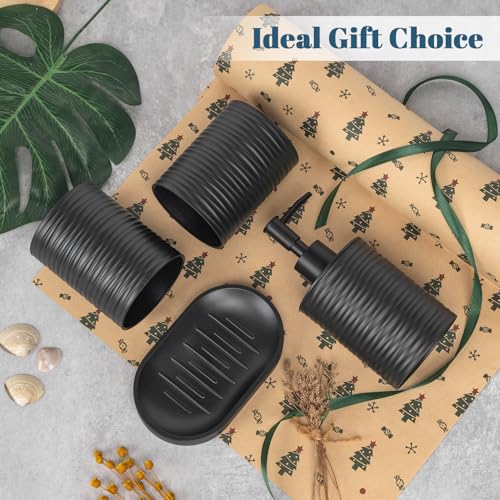 Plastic Bathroom Accessories Set 4Pcs, Black Bathroom Accessory Set Includes Liquid Soap Dispenser with Rust-Proof Plastic Pump, 2Pcs Bathroom Cup, Soap Dish for Modern Home Apartment - color: Black