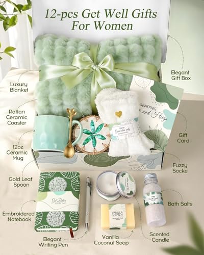 Get Well Soon Gift Baskets - Self Care Gift Basket After Surgery, Hug In a Box with Blanket, Thoughtful Spa Gifts for Women, Get Well Sympathy Relaxation Birthday Thinking of You