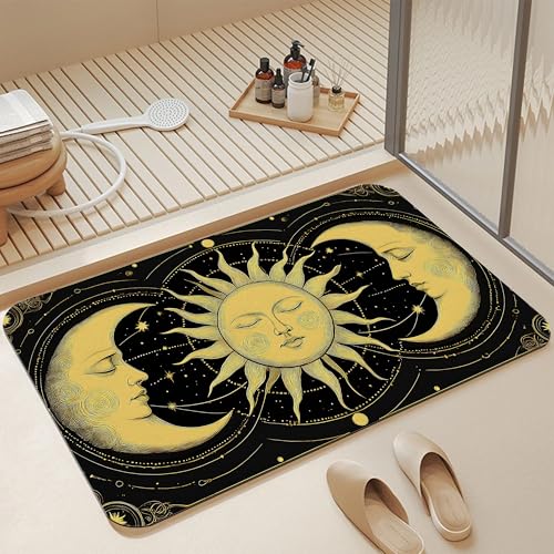 Bath Mats for Bathroom,Boho Sun Moon Bathroom Rugs,Celestial Diatomaceous Bath Rug Quick Dry, Non Slip Super Absorbent Low Profile Doormat for Home Kitchen Patio 17 X 29.5 Inch - color: Boho Sun Moon
