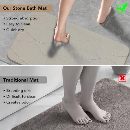 Stone Bath Mat, Diatomaceous Earth Shower Mat, Non-Slip Super Absorbent Quick Drying Bathroom Floor Mat, 2 Pack, Grey White - color: Grey White