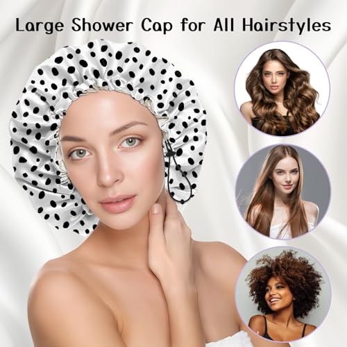 Luxury Shower Cap Silk Satin Lined Waterproof Reusable Adjustable Elastic Dry Hair Bathing Caps Cute for Women Girls-Spot - color: C-19-Spot