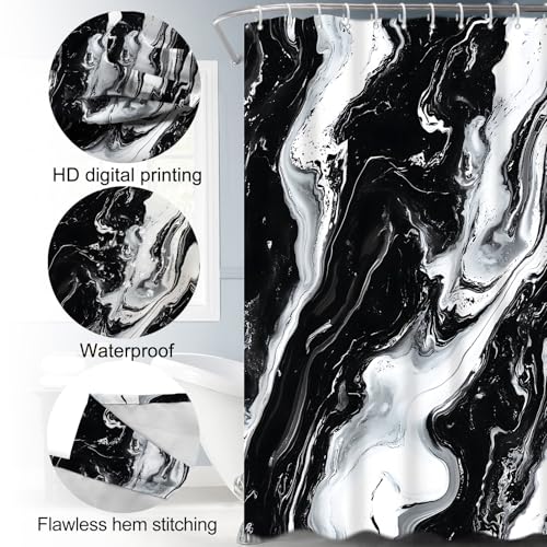 Lnond 4Pcs Marble Bathroom Sets with Shower Curtain and Rugs, Black Marble Modern Art Bathroom Shower Curtain Sets with Rugs and Accessories - color: Black Marble