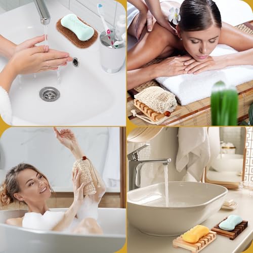 Baderke 36 Pcs Soap Saver Set for Packaging Gift Including Wooden Dish Holder Exfoliating Bag with Drawstring Soap Pads for Mother's Day Bar Wedding Baby Shower Homemade Gift(Mixed Color) - color: Wood