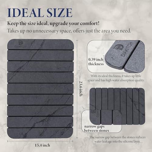 Stone Drying Mat for Kitchen Counter – Super Absorbent Stone Dish Drying Mat, Foldable & Quick Dry, Diatomaceous Earth Mat for Dish & Bottle, Ideal for Kitchen - 23.6" x 15.4", Dark Grey