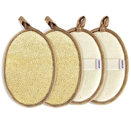 YIQINGJIE Natural Loofah Sponge Exfoliating Body Scrubber(4 Packs),Made with Eco-Friendly and Biodegradable Soft Shower Luffa Sponge, Loofah for Women and Men, Brown - style: Bag