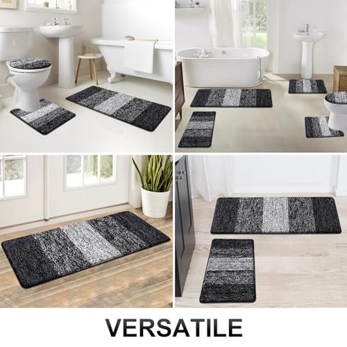 Bsmathom Bathroom Rugs Sets 5 Piece, Soft Absorbent Microfiber Bath Rugs with U-Shaped Contour Toilet Rug and Toilet Lid Cover, Thick Non-Slip Plush Shaggy Bath Mat Set,Black - color: Black, size: 18"x26"+20"x31"+20"x48"+U20"x24"+Cover19"x21"