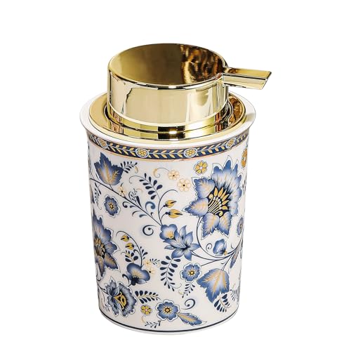 ACMLIFE Foaming Hand Soap Dispenser, Ceramic Refillable Soap Dispenser for Bathroom, 8.8 oz - color: Blue and Gold