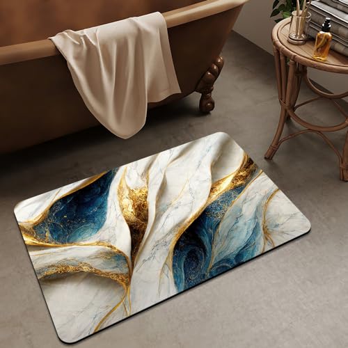 Bath Mat Rug,Abstract Blue and gold marble Non Slip Quick Dry Super Absorbent Thin Bathroom Rugs Fit Under Door-Easy to clean Bathroom Floor Mats-Shower Rug for Shower Sink Bathtub(20" x 31"In) - color: Abstract Blue and Gold Marble, size: 1'8" X 2'8" (Re