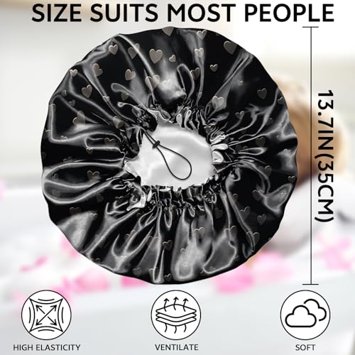 Shower Cap Adjustable Waterproof Double Layer Elastic Reusable Hair Bath Cap Cute Aesthetic for Women Girls-Hearts - color: R11-Hearts