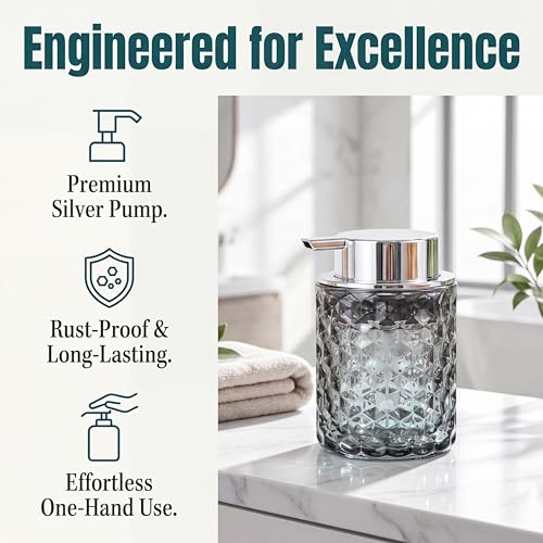Malachi Foaming Hand Soap Dispenser, Refillable Clear Glass Foam Pump Bottle for Hand Soap, Dish Soap, Body Wash, Shampoo, Facial Cleanser & Baby Wash, Multi‑use for Bathroom, Kitchen & Commercial Use - color: Diamond Black-2