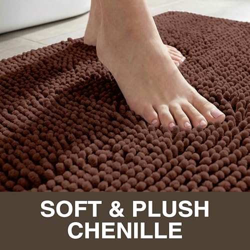 Neater Home Plush Bathroom Rugs 36x24 Thick Chenille Quick Dry Microfiber Absorbent Bath Mat, Soft Bath Rugs, Machine Washable Bathroom Floor Mat for Tub Shower Sink, Home Decor Accessories, Brown - color: Brown, size: 36" x 24"