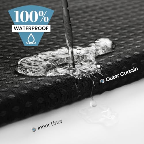 SORTTO No Hook Shower Curtain with Snap in Liner Set Waffle Shower Curtain for Bathroom Hotel Style Fabric Waterproof Inner Liner，71" W x 80" H, Black - color: A - Black, size: 71"W x 80"L (Pack of 1)