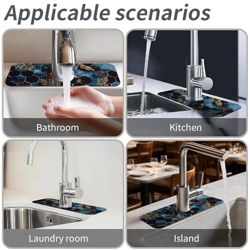 Faucet Fast Absorbent Pad - Golden Honeycomb Blue Black Marble , Suitable For Kitchen, Bathroom, Island And Other Scenes - color: Golden honeycomb blue black marble