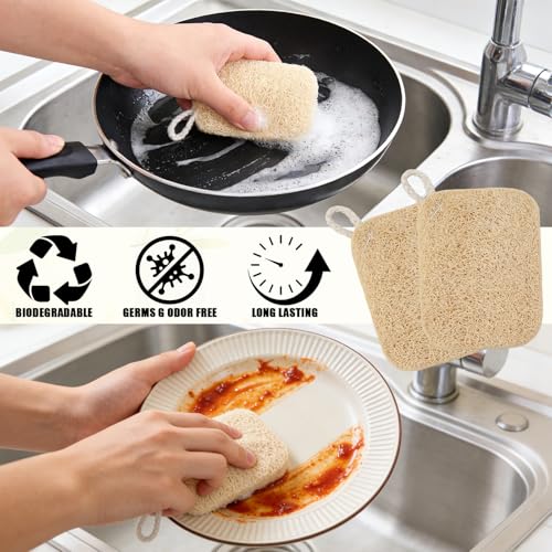 10Pcs Kitchen Sponges - Natural, Reusable and Eco-Friendly - Loofah Sponges for Dishes,Pots, Pans, Tableware Everyday Cleaning - Cleaning Sponge for Kitchen, Bathroom, Household