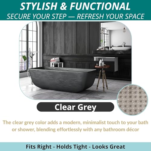 ENKOSI Bathtub Mat – 40 x 16 Inch Extra Long Non Slip Shower Mat – Anti Slip Grey Bath Mat with Suction Cups and Drain Holes – Bathroom Mat for Smooth Tubs and Shower Floors (40x16 Clear Grey) - color: Clear Gray