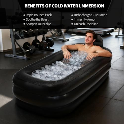 Portable Bathtub for Adults - Ice Bath & Hot Tub for Athletes Recovery, Home SPA - Large Inflatable Bathtub 62.2x37.4x17.72in, Includes Pump, Easy Inflate & Drain - color: dark grey