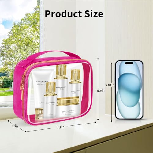 TSA Approved Travel Toiletry Bag,2 Pack Clear Makeup Bags with Handles,Quart Size Clear Cosmetic Bags for Traveling Women,Men,Carry on Airport Airline Compliant Bag,Rose Red - color: Rose Red, size: 2 Pack, Medium