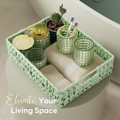XLHOMO Bathroom Accessory Set with Plastic Wicker Basket,Glass Bathroom Accessories Set Green Bathroom Sets Bathroom Set, Diamond Soap Dispenser and Toothbrush Holder Set for Bathroom Decor - size: Bath Set+Storage basket