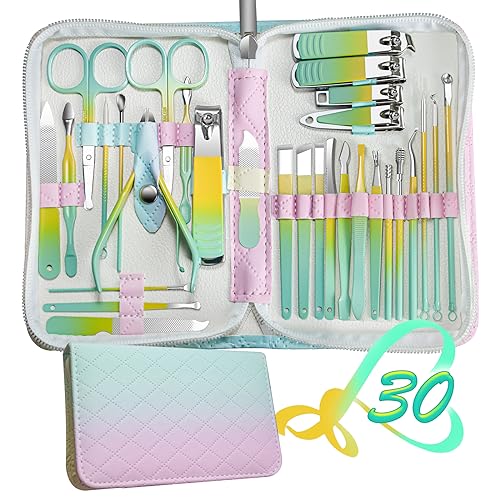Manicure Set 30 in 1 Nail Clippers Set,Nail Manicure Kit for Women,RedFlow Toenail Clippers,Pedicure Kit,Pedicure Tools,Suitable for Travel Manicure Tools,Toe Nail Kit,Nail Care Kit(Yellow Green) - color: Yellow Green