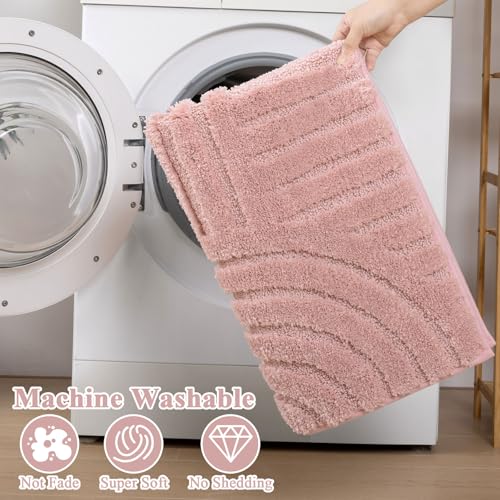 SHACOS Bathroom Rugs Sets 5 Piece Ultra Soft Absorbent | Microfiber Bath Mat with Bath Runner, U Shape Contour Rug, Toilet Lid Cover, Non Slip Machine Washable Carpet, Grey Pink - color: Grey Pink