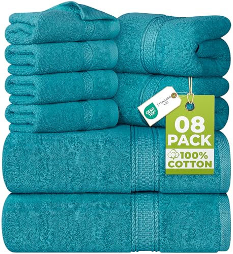 Utopia Towels 8 Piece Luxury Towel Set – Majestic Plush, Super Absorbent & Quicker-to-Dry, Thick 100% Ring Spun Cotton Towels for Bathroom, Spa & Hotel – 2 Bath, 2 Hand, 4 Washcloths,Teal - color: Teal, size: 8 Pieces Towel Set