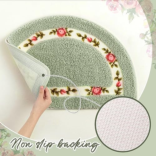 Timgle 4 Pcs Rose Flowers Coquette Bathroom Rugs Set Coquette Doom Decor Rose Flower Area Rugs Non Slip Absorbent Washable Door Mat Floral Bathroom Carpet for Home Hotel, 4 Shapes(Green) - color: Green
