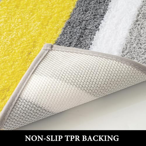 MIULEE Yellow Grey Bathroom Rug 16 * 48 Inch, Soft Thick Microfiber Striped Bath Mat, Non Slip Fluffy Plush Machine Washable Quick Dry for Bathroom Decor, Floor Tub and Shower - size: 16”x48”