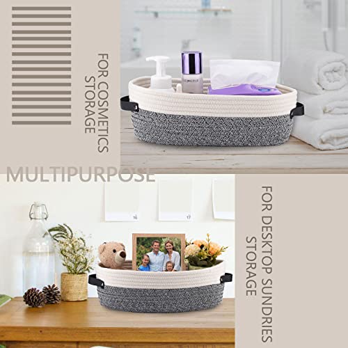 Small Cotton Rope Woven Basket Toilet Paper Baskets for Organizing Decorative Basket for Boho Decor Small Storage Basket 13"x5.9"x4" Variegated Gray&White - color: Variegated Gray