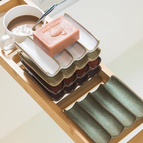 Soap Dish with Self Drain Fluted Design, Bar Soap Holder for Bathroom, Japanese Soap Tray for Shower, Bathroom and Kitchen Sink Organizer, Ceramic Soap Saver, White - color: White, size: Fluted