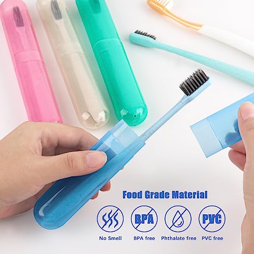 Hooqict 4 Pack Toothbrush Cases Travel Toothbrush Holder Portable Toothbrush Container Plastic Protector Cover Case for Traveling, Camping, Home, School, Business - color: Blue, Green, Pink, Beige