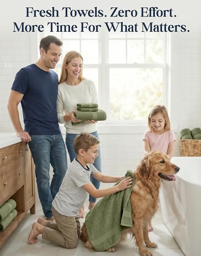 LANE LINEN Luxury Cotton Bath Towel Pack of 16 - Softer, Highly Absorbent & Durable - 4 Bath, 8 Wash cloths, 4 Hand Towels for Bathroom - Premium Look, Spa Quality, Solid Dyed Towels - Oil Green - color: 15: Oil Green