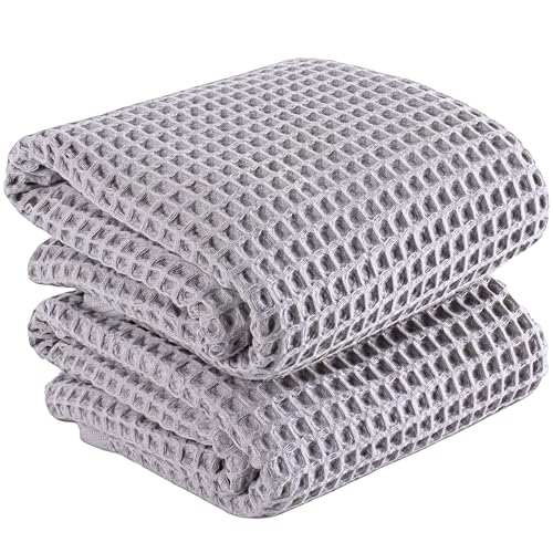 PÜSKÜL Natural 100% Turkish Cotton Waffle Bath Towels Set of 2-Piece | 32x63 inch Extra Large Absorbent Quick-Dry Lightweight Spa Towel | Luxury Sauna Accessories (Gray, Bath Towels - Pack of 2) - color: Gray