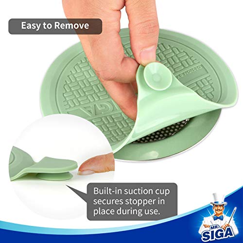 MR.SIGA Silicone Bathtub Stopper, Drain Stopper for Shower, Sink, 5.1" Diameter, 3 Pack - color: Green+blue+grey
