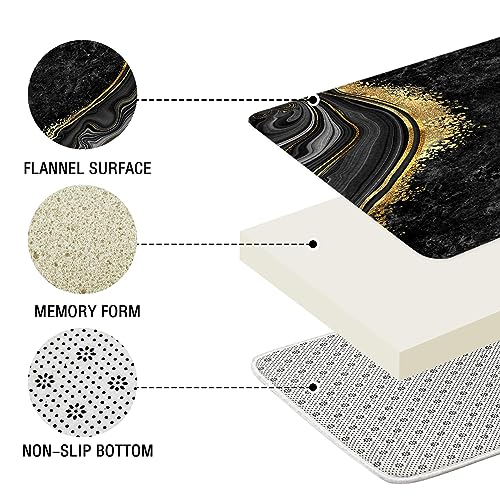 Gibelle 4 Pcs Luxury Marble Shower Curtain Set with Non-Slip Rugs, Toilet Lid Cover and Bath Mat, Black Gold Bathroom Decor Set with Shower Curtain and Rugs and Accessories - color: Black